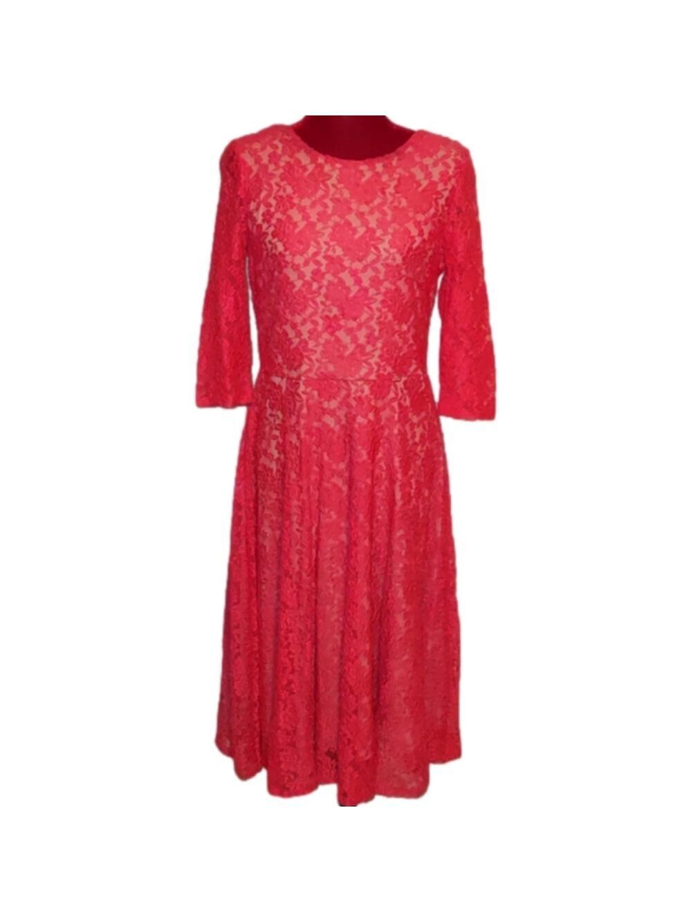 𝅺Melrose Pink Lace Illusion A Line Dress; Size 10